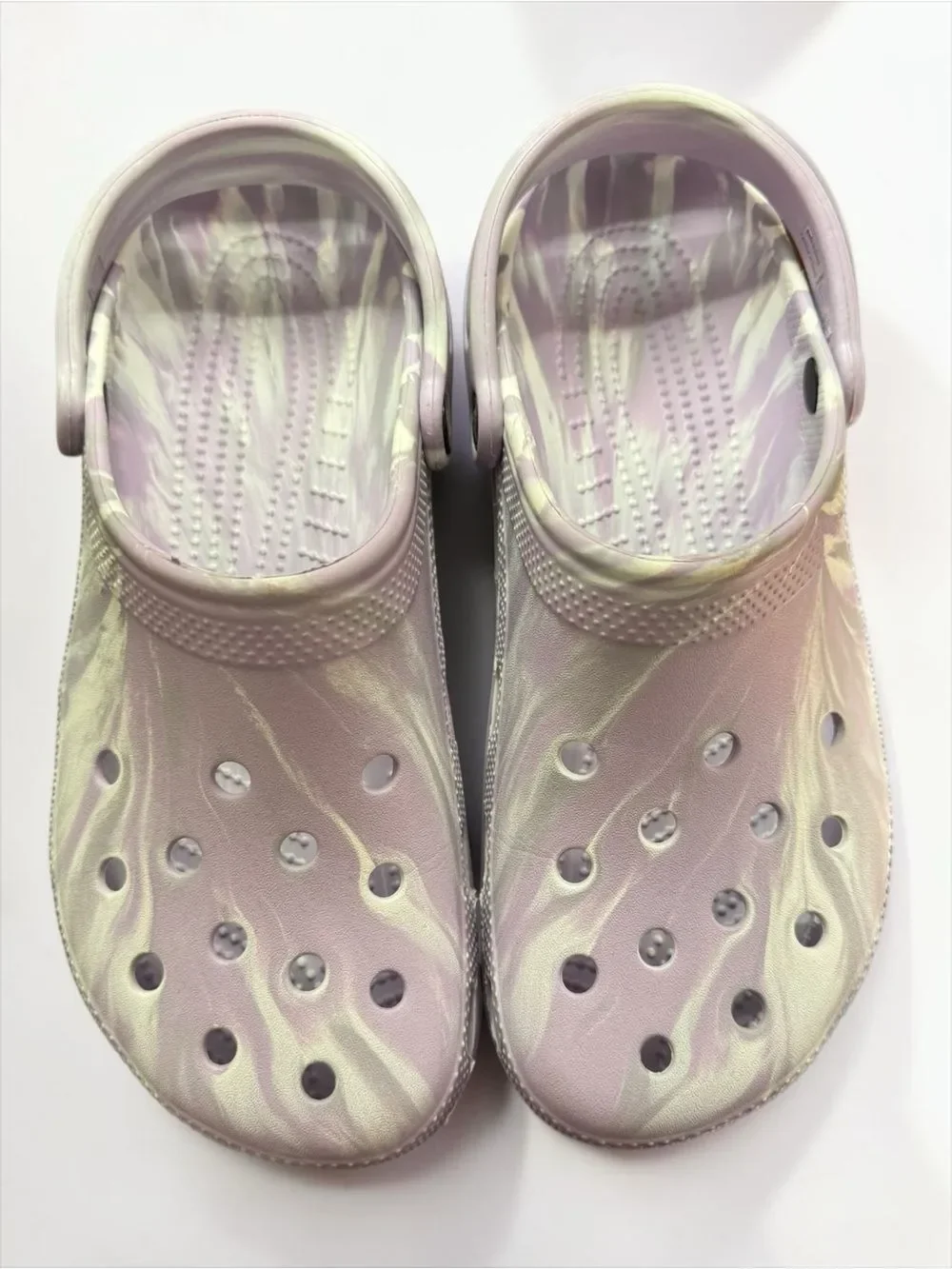 Crocs Marbled Tie Dye Swirl Slip On Lavender Clogs 11